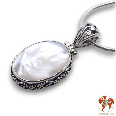 pendentif argent nacre blanche femme