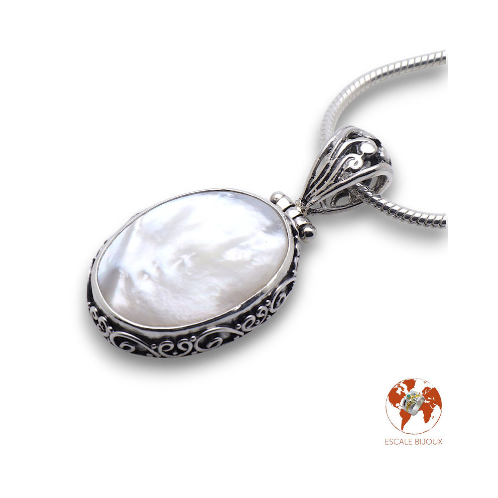 pendentif argent nacre blanche femme