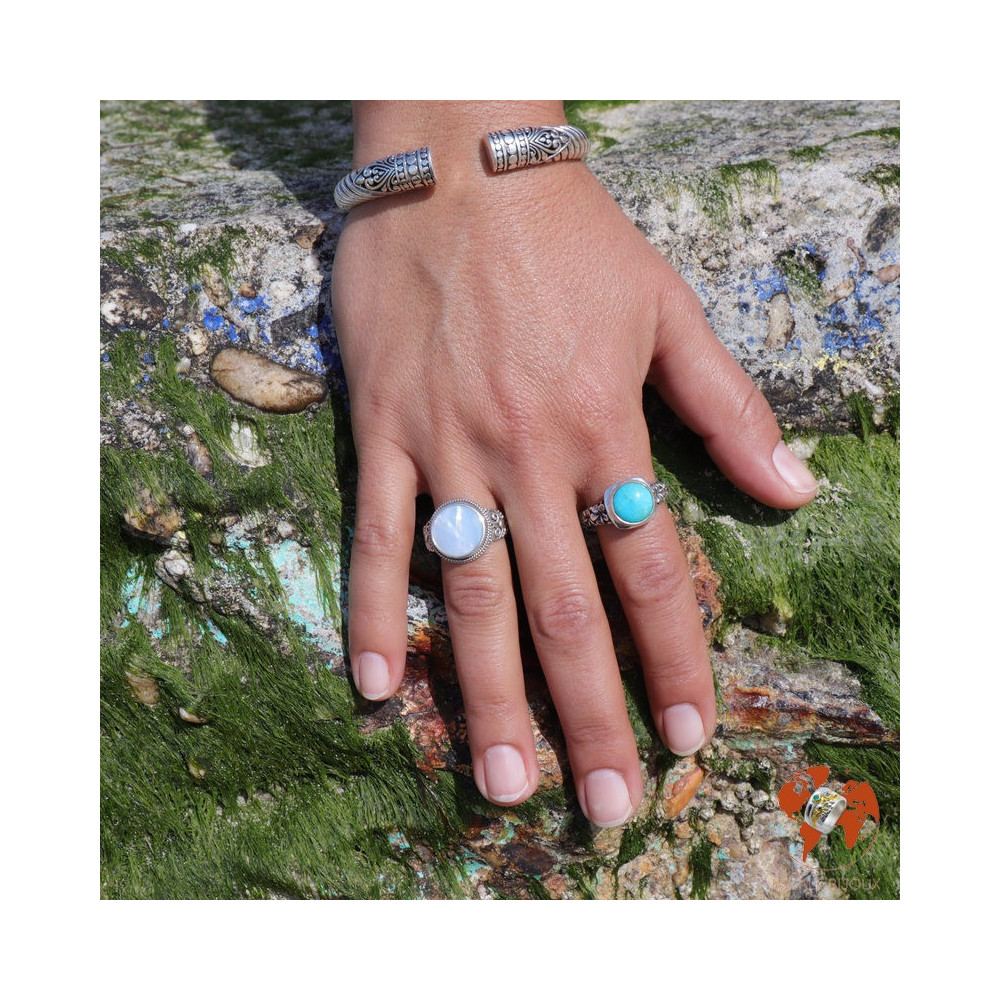 bague argent nacre blanc