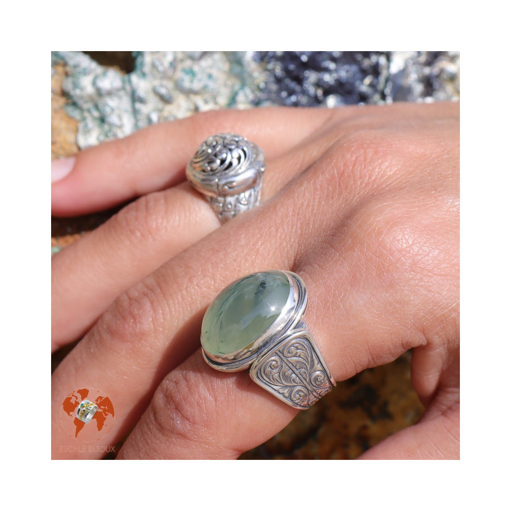 bague argent préhnite