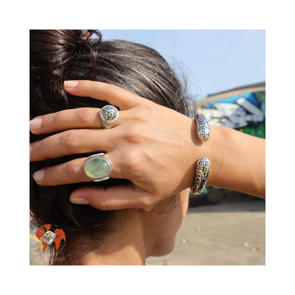 bague argent avec pierre prehnite