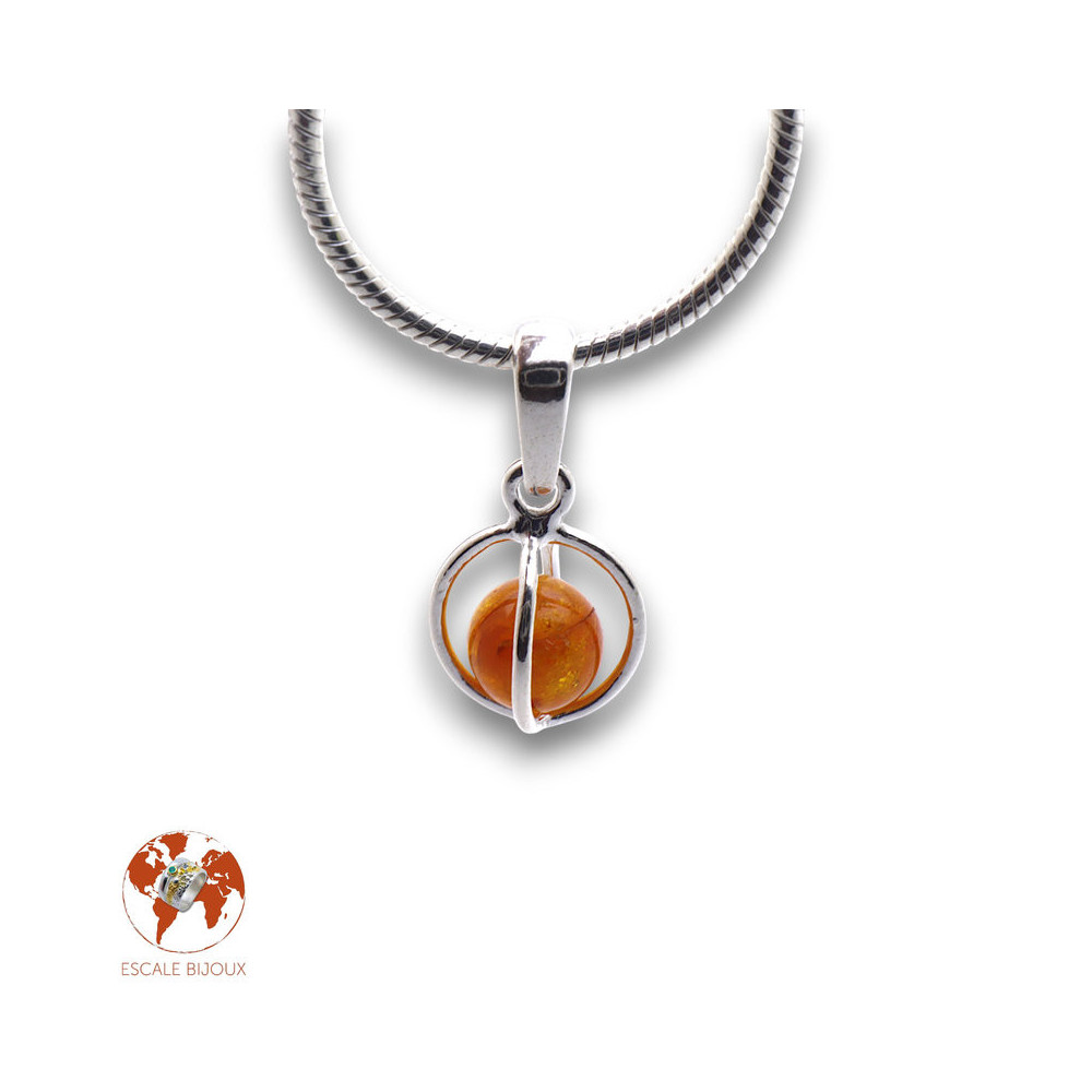 Petit pendentif en argent sterling et ambre orangé