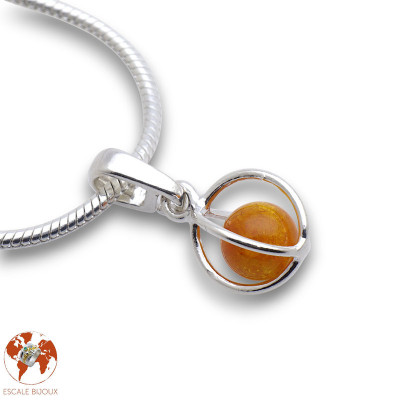 Petit pendentif en argent sterling et ambre orangé