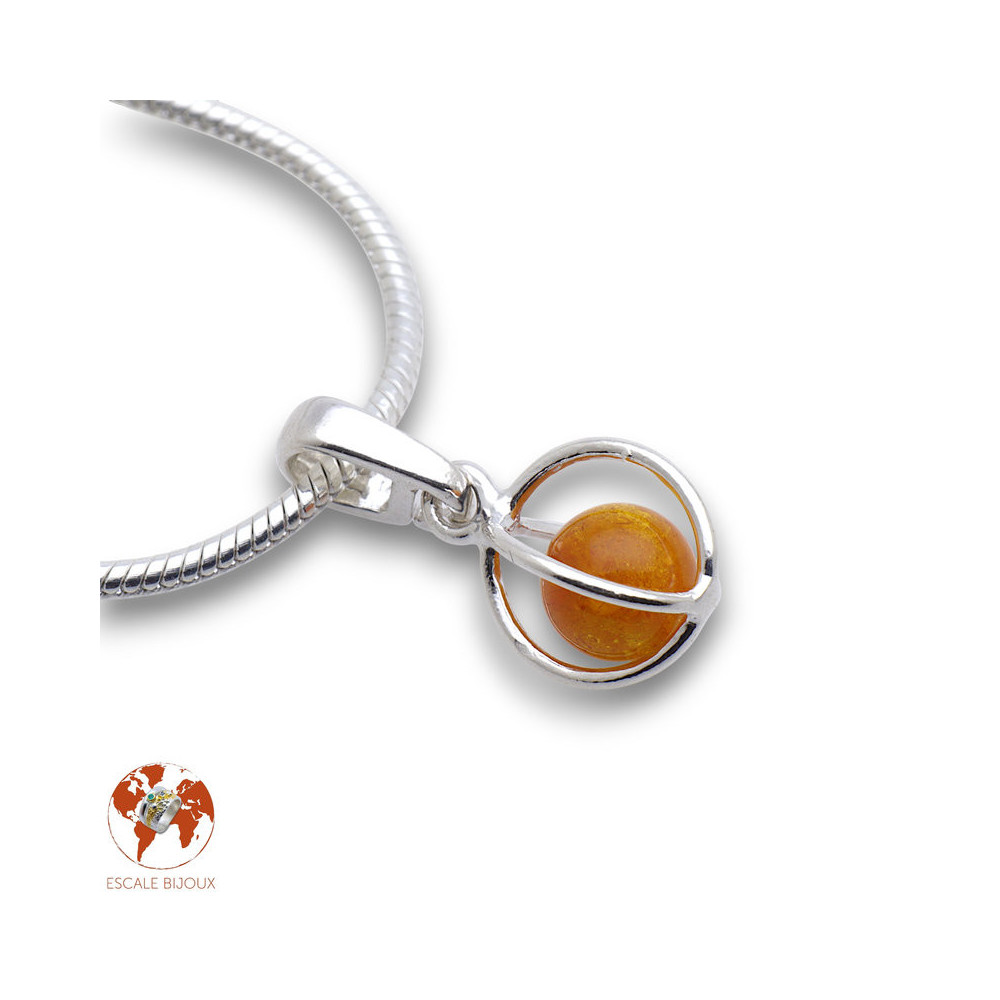 Petit pendentif en argent sterling et ambre orangé