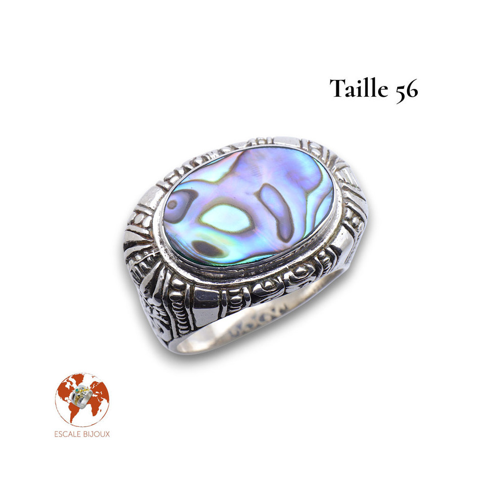 bague nacre bleue argent