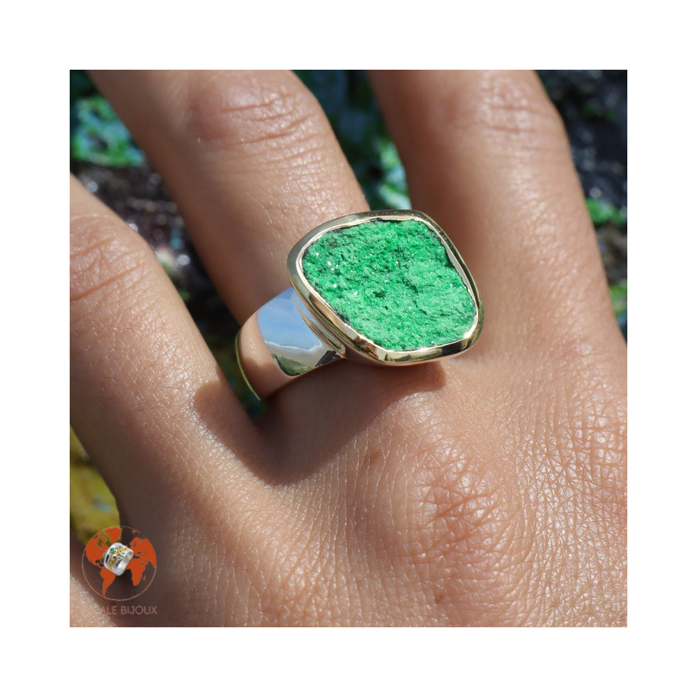 bague uvarovite argent oxydé