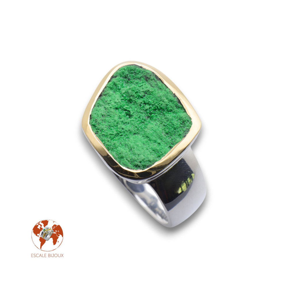 bague argent pierre verte brute