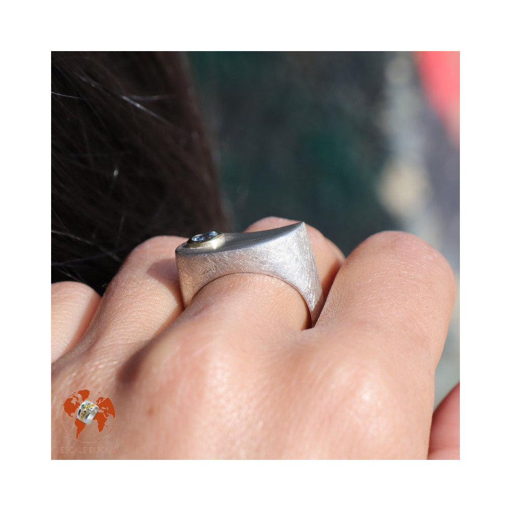 bague argent et aigue marine