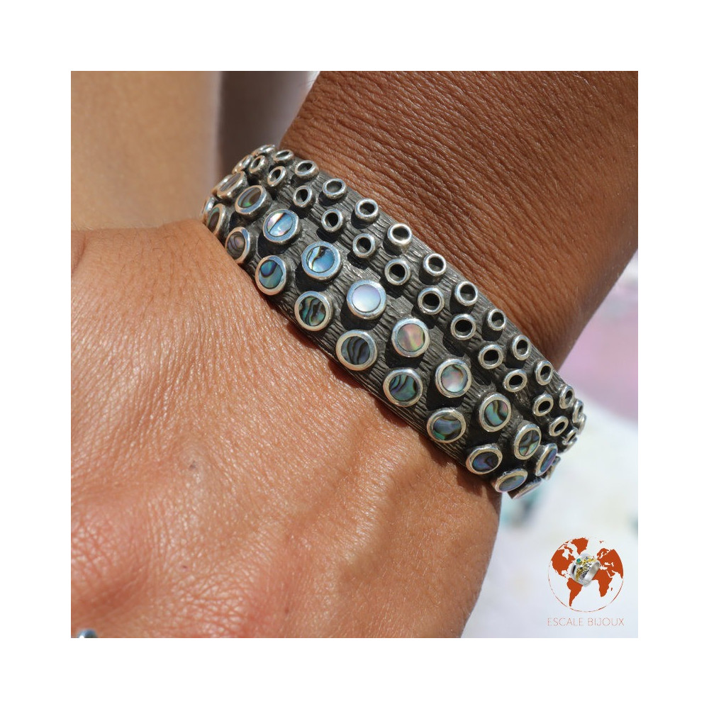 bracelet manchette argent abalone tentacule poulpe