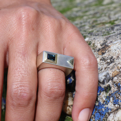 bague tourmaline bleue argent et or