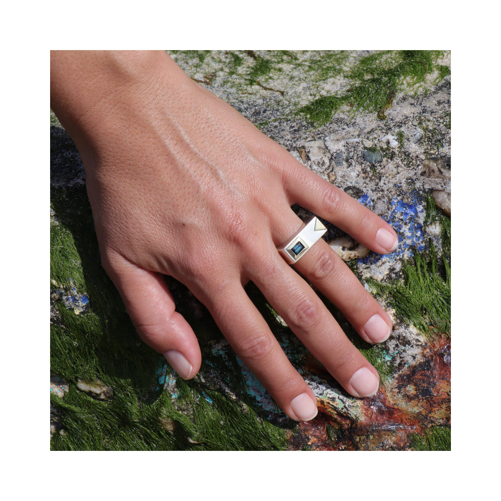 bague tourmaline bleu vert
