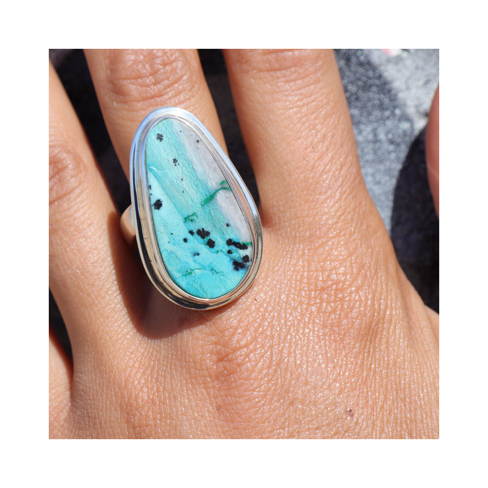 bague argent avec chrysocolle