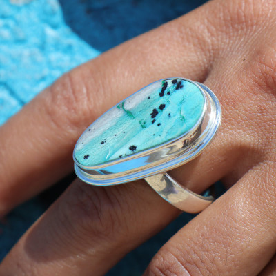 bague argent pierre bleue