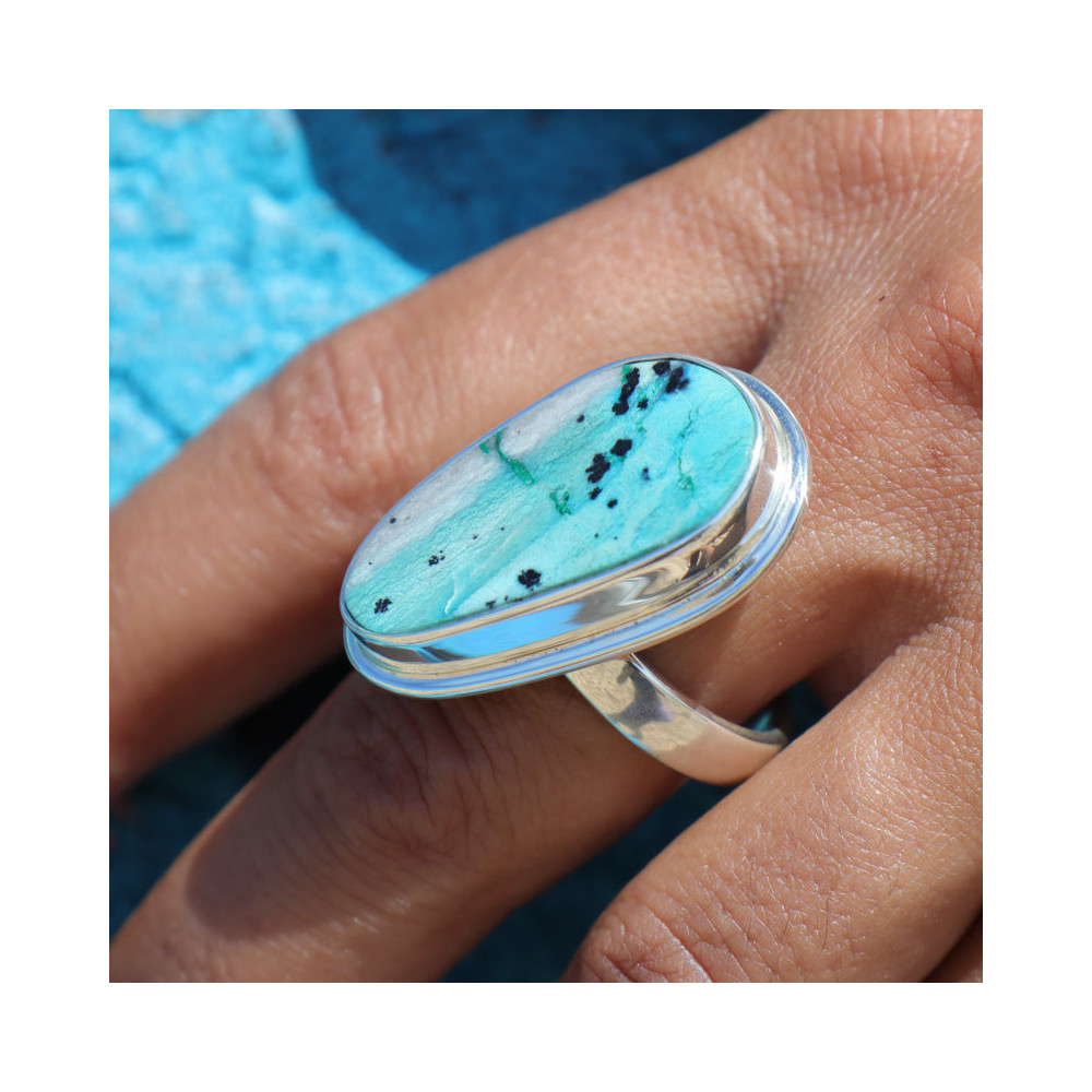 bague argent pierre bleue