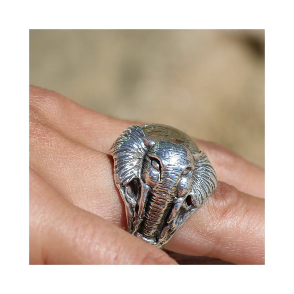 bague éléphant argent pierre