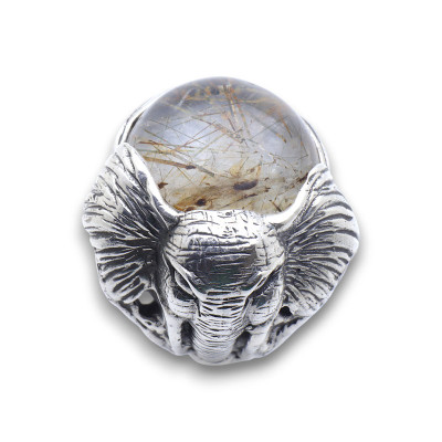 bague éléphant argent et quartz pierre