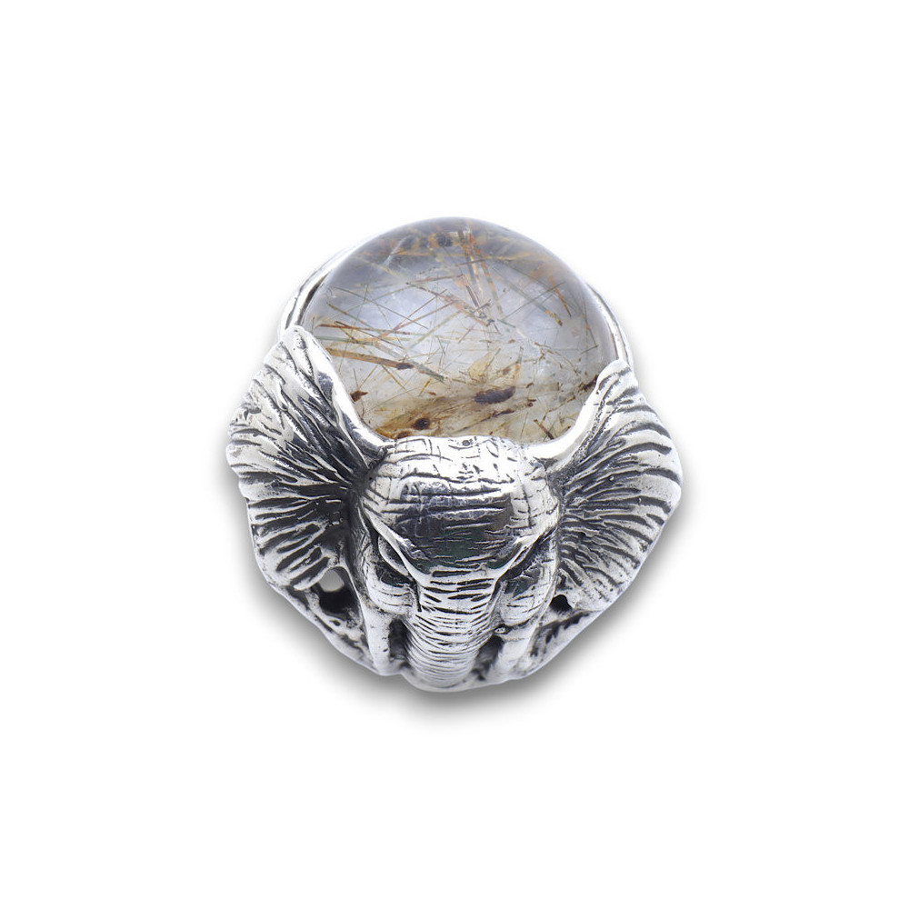 bague éléphant argent et quartz pierre