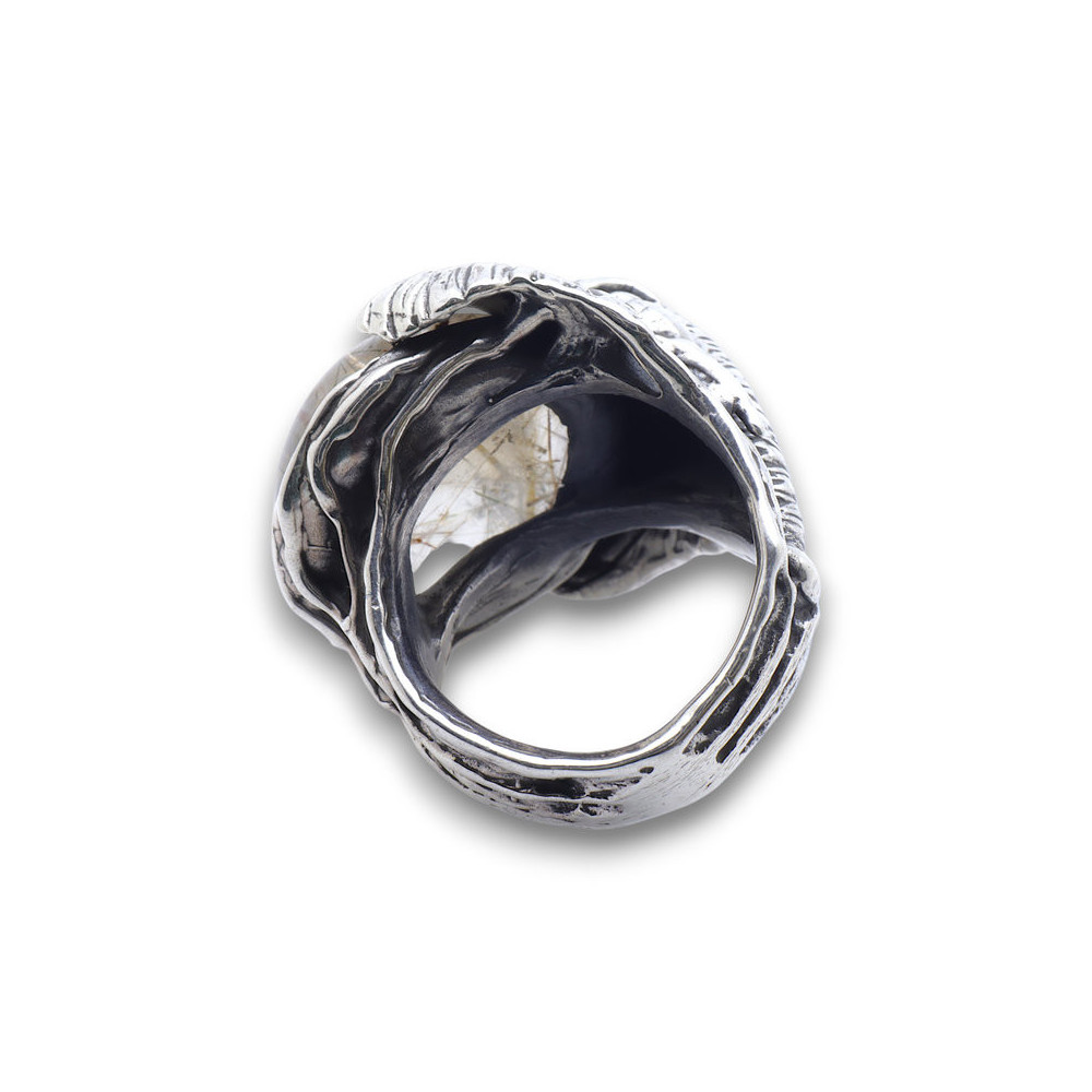 bague éléphant argent et quartz rutile