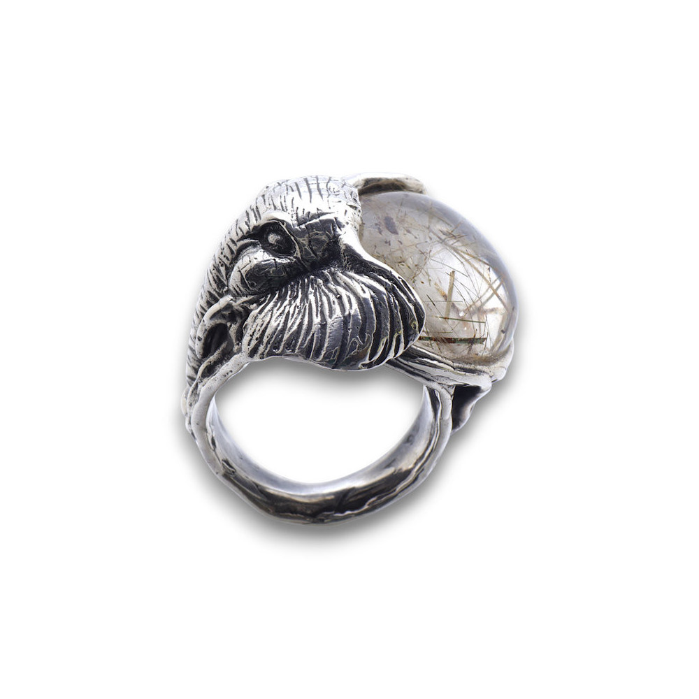 bague tete éléphant et pierre
