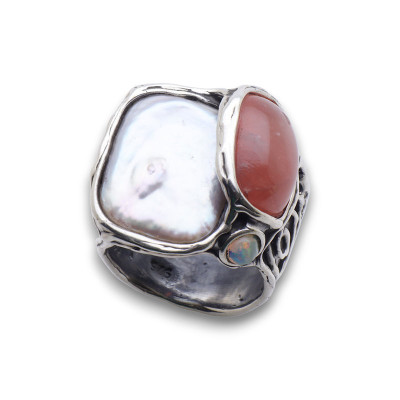 bague argent rhodochrosite