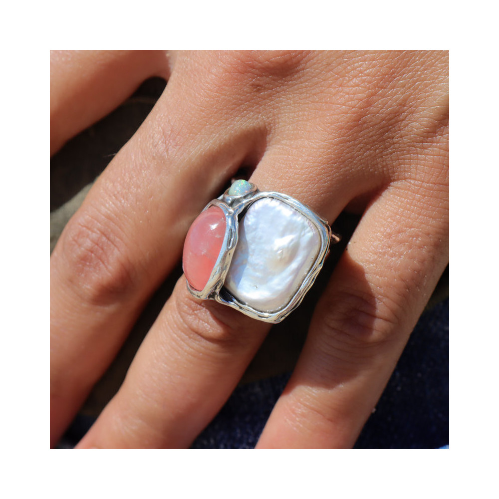 bague argent nacre blanche