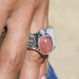 bague argent nacre et rhodochrosite