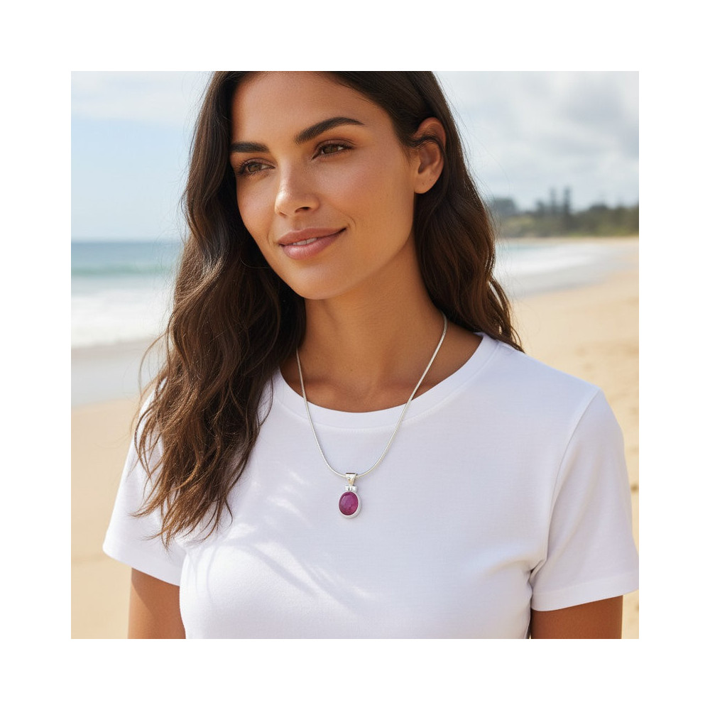 pendentif argent pierre rose
