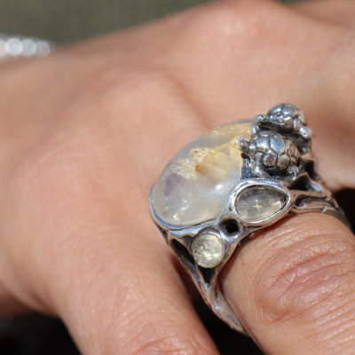 bague argent pierre et tortue