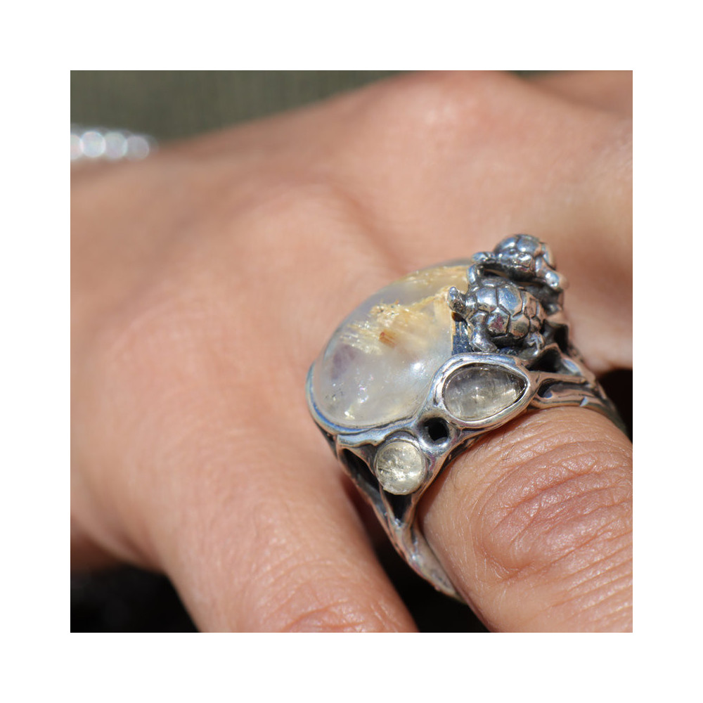 bague argent pierre et tortue