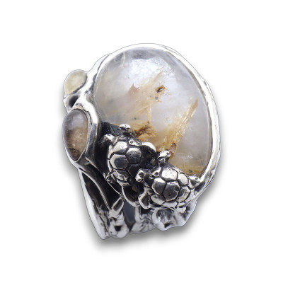 bague argent quartz rutile et tortue