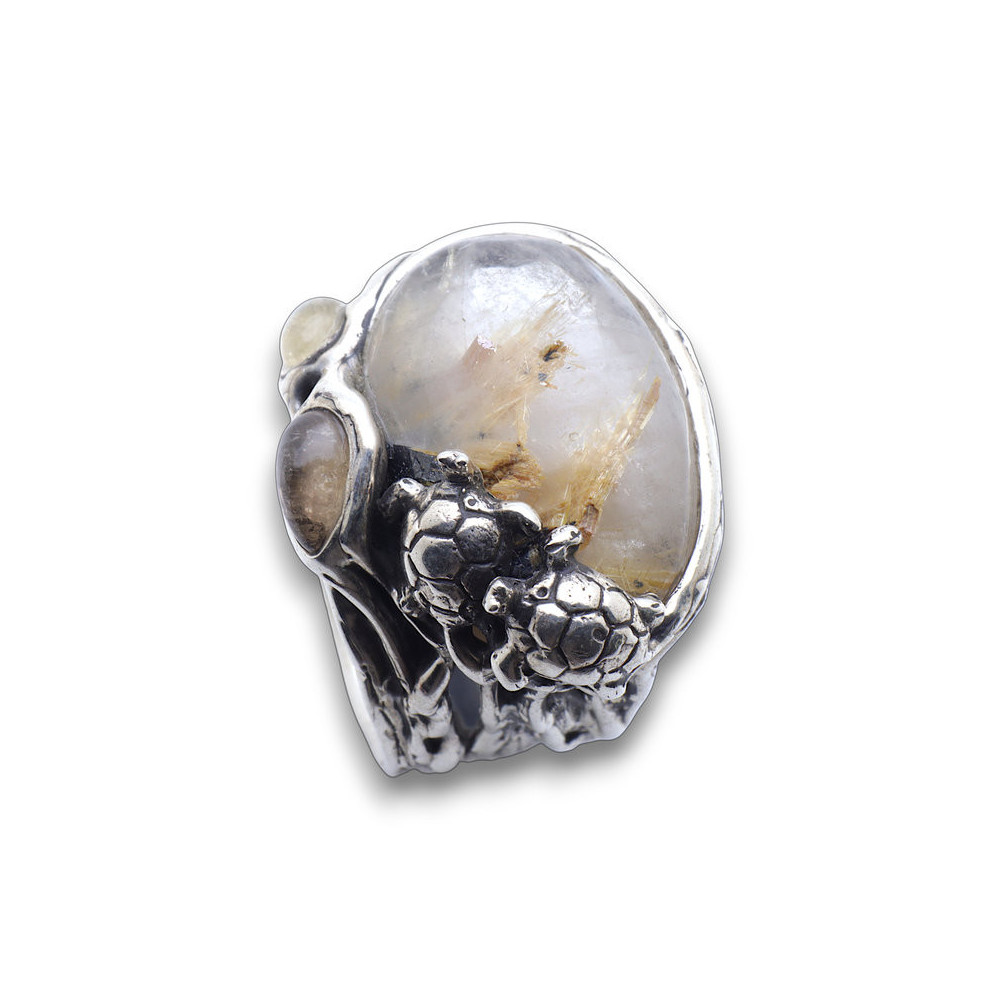 bague argent quartz rutile et tortue