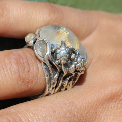 bague tortue argent et pierre naturelle