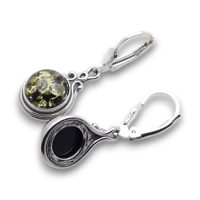 boucles d'oreilles argent et ambre vert