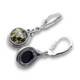 boucles d'oreilles argent et ambre vert