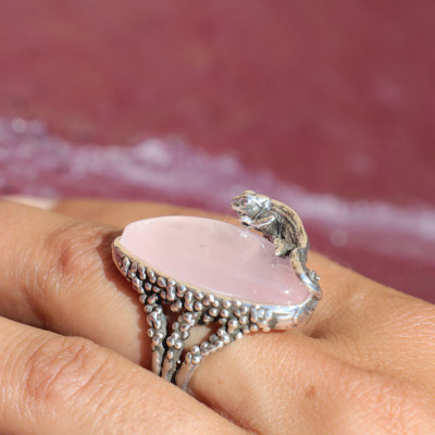 bague quartz rose argent