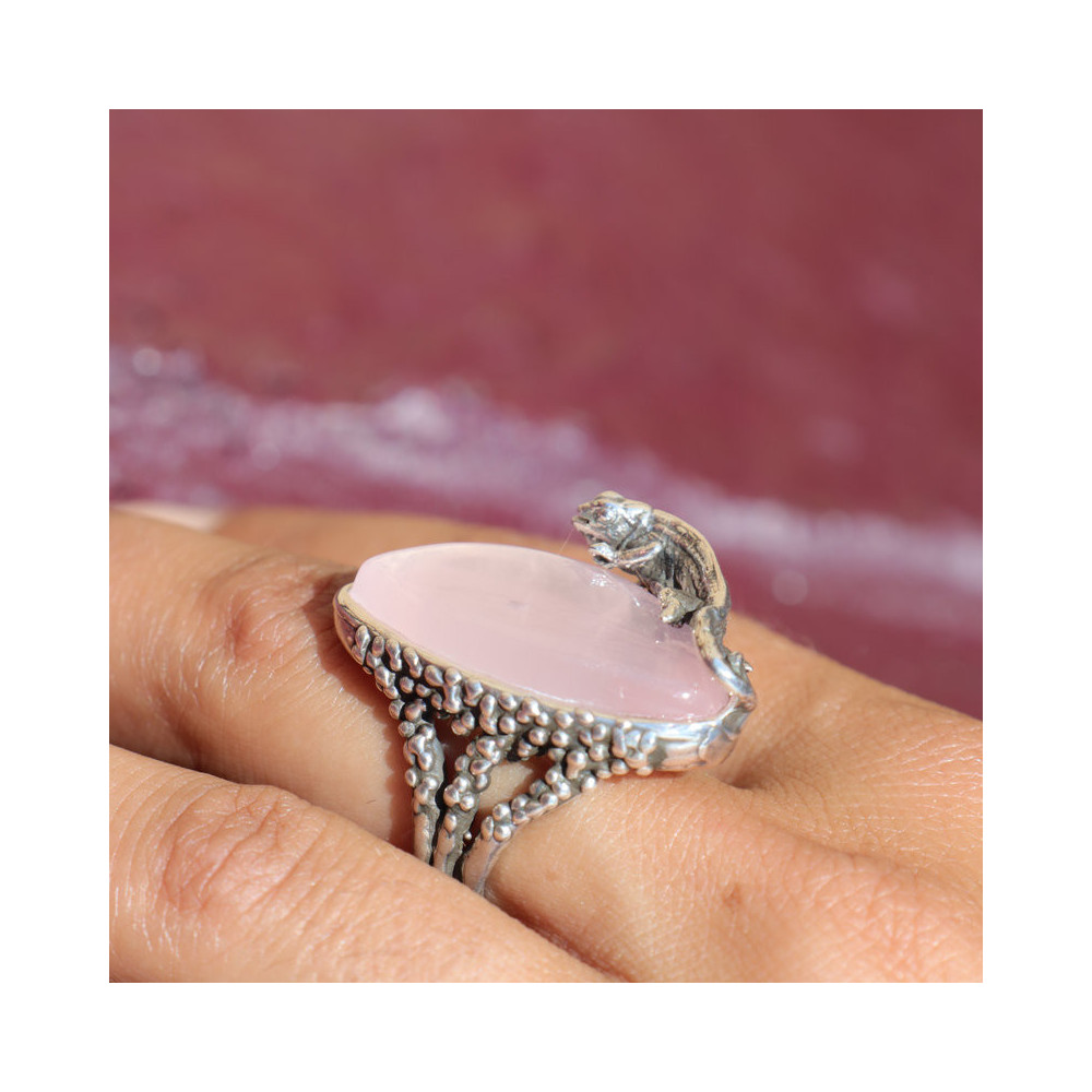 bague quartz rose argent