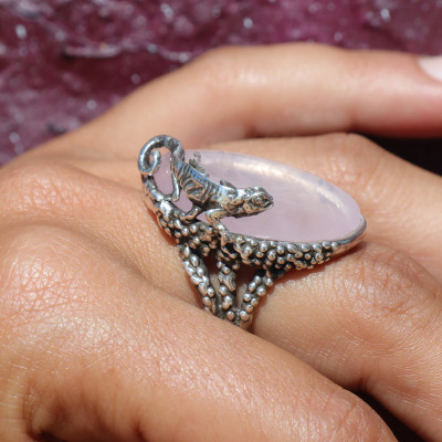 bague argent quartz rose femme
