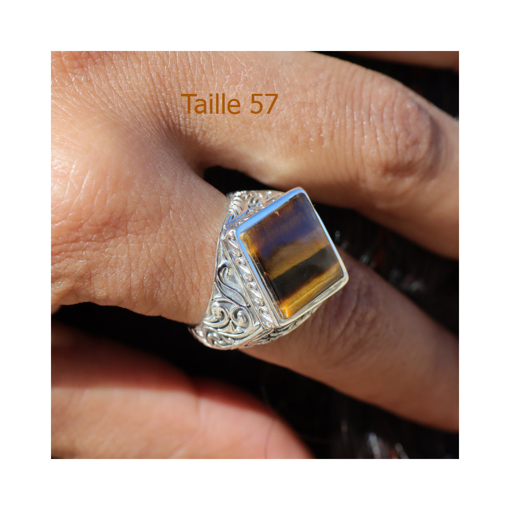 bague oeil de tigre losange