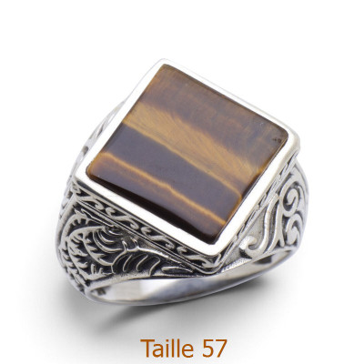 bague argent pierre marron