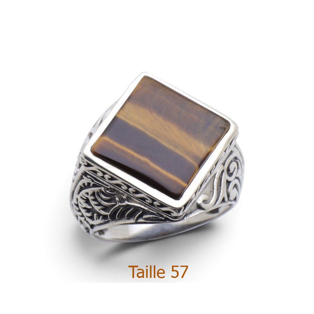 bague argent pierre marron