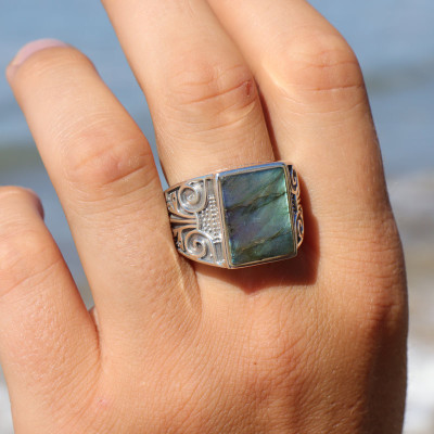 bague argent avec labradorite