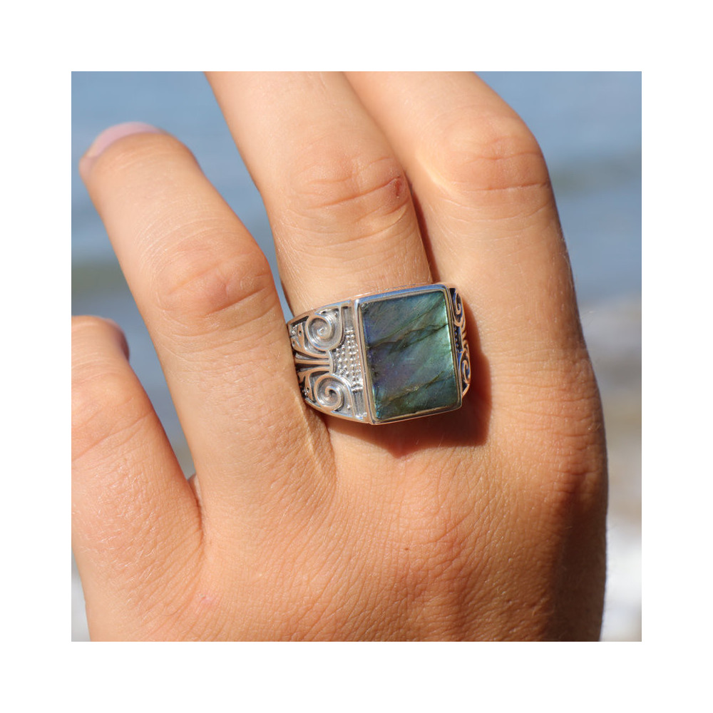 bague argent avec labradorite