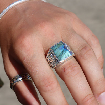 labradorite bague homme