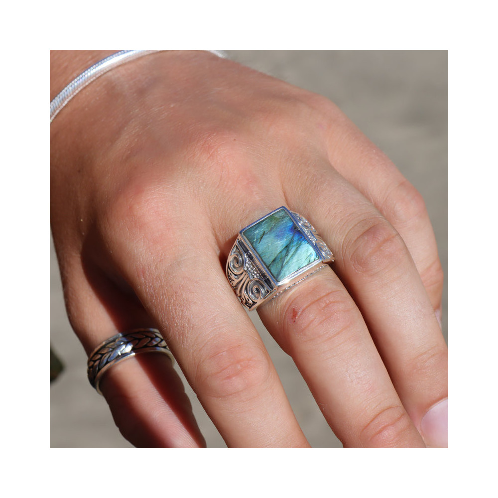 labradorite bague homme
