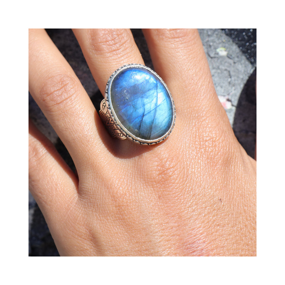 grosse bague argent labradorite