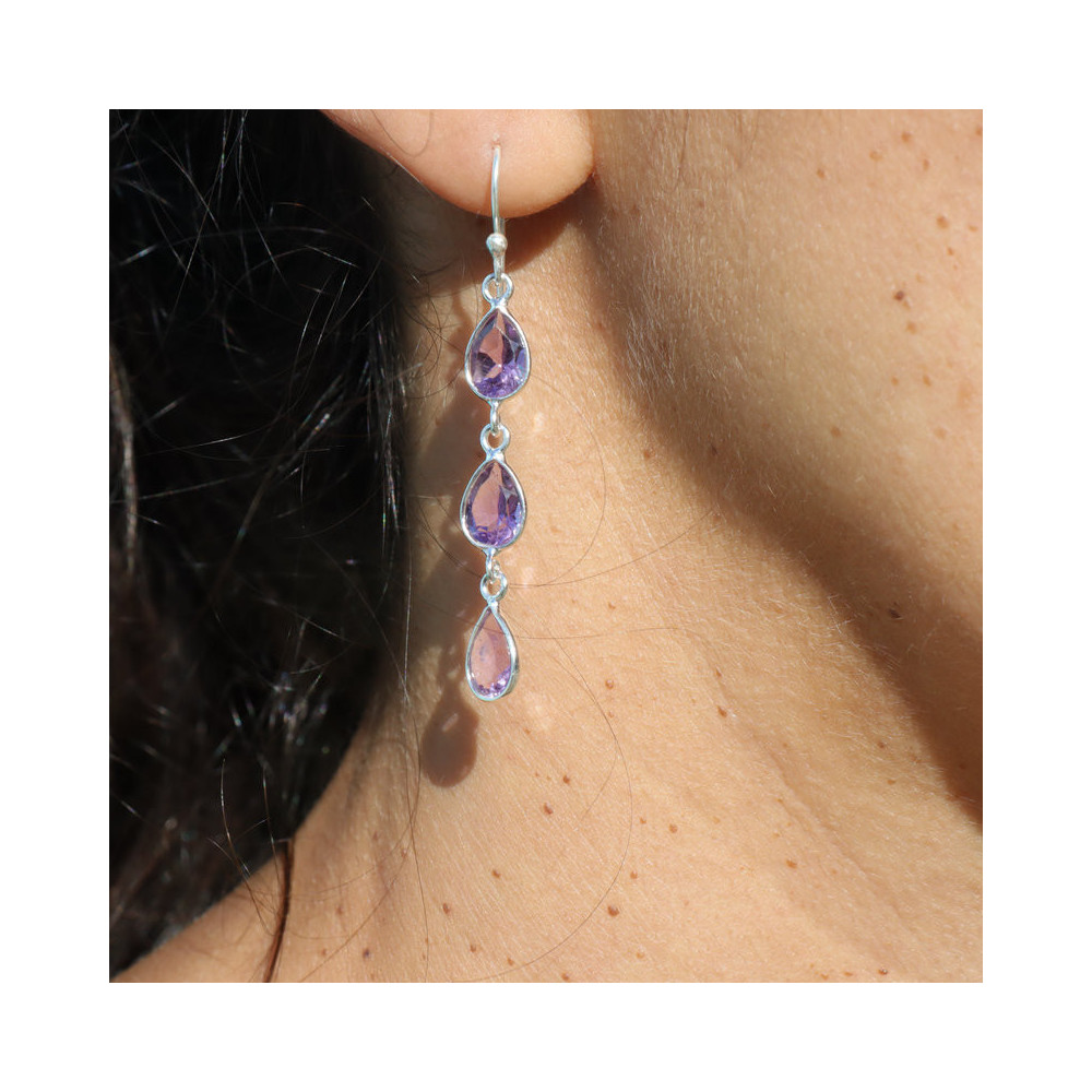 boucle d oreille améthyste pendante