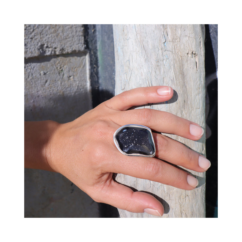 bague corail fossile noir