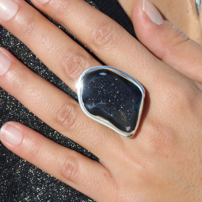 bague argent corail noir