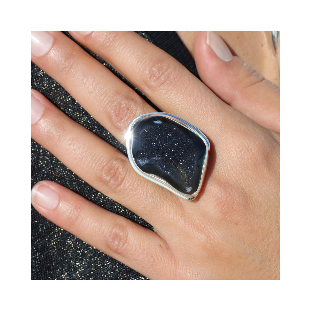 bague argent corail noir