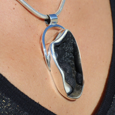 pendentif corail noir fossile argent femme